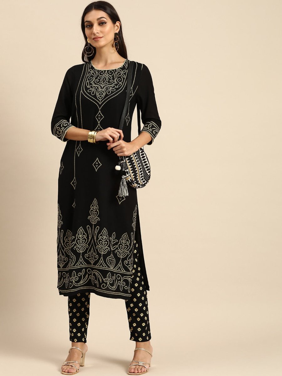 All About You Women Black Bandhani Printed Kurta with Trousers