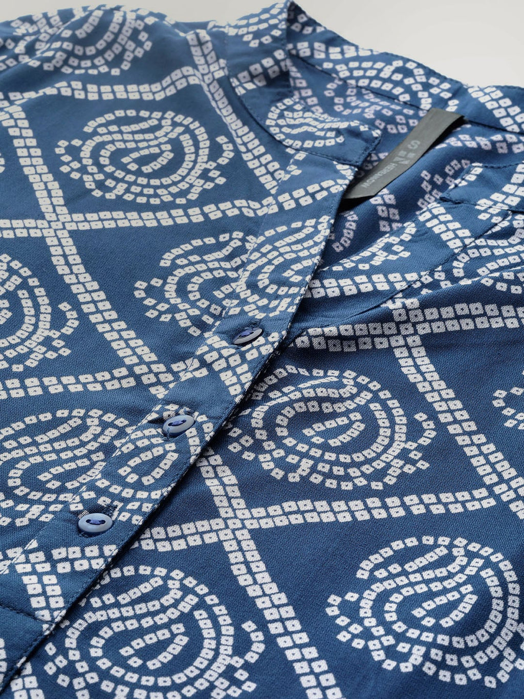 HERE&NOW Women Blue & White Geometric Printed Kurta