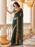 Tikhi Imli Green & Gold-Toned Polycotton Zari Ready to Wear Saree