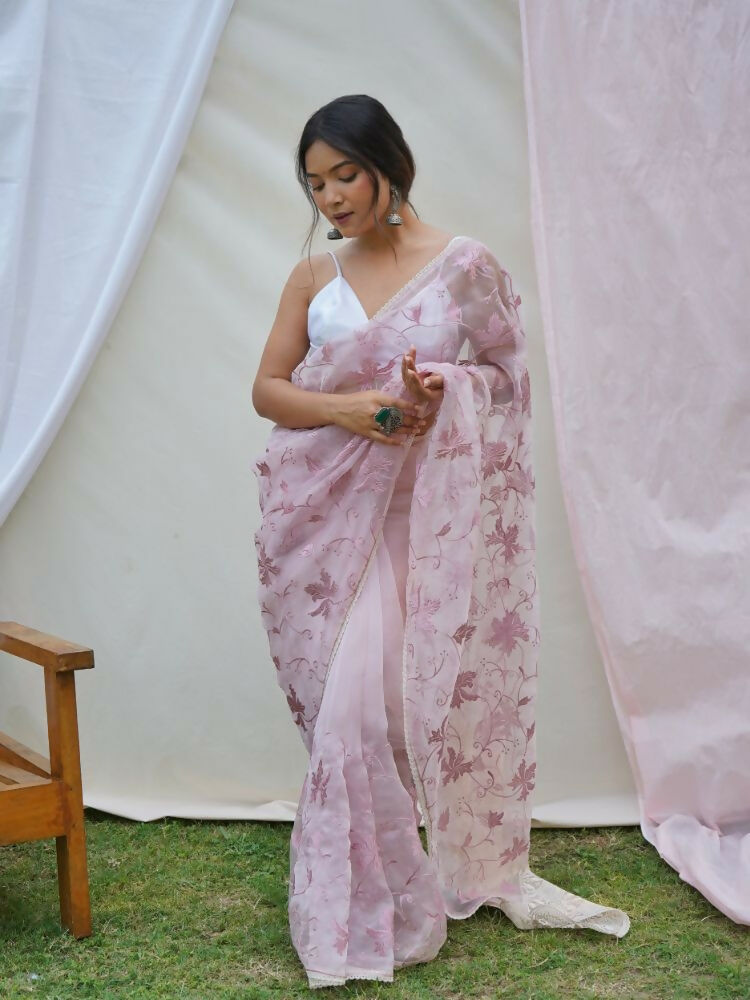 Vamsee Ishaq Baby Pink Organza Saree