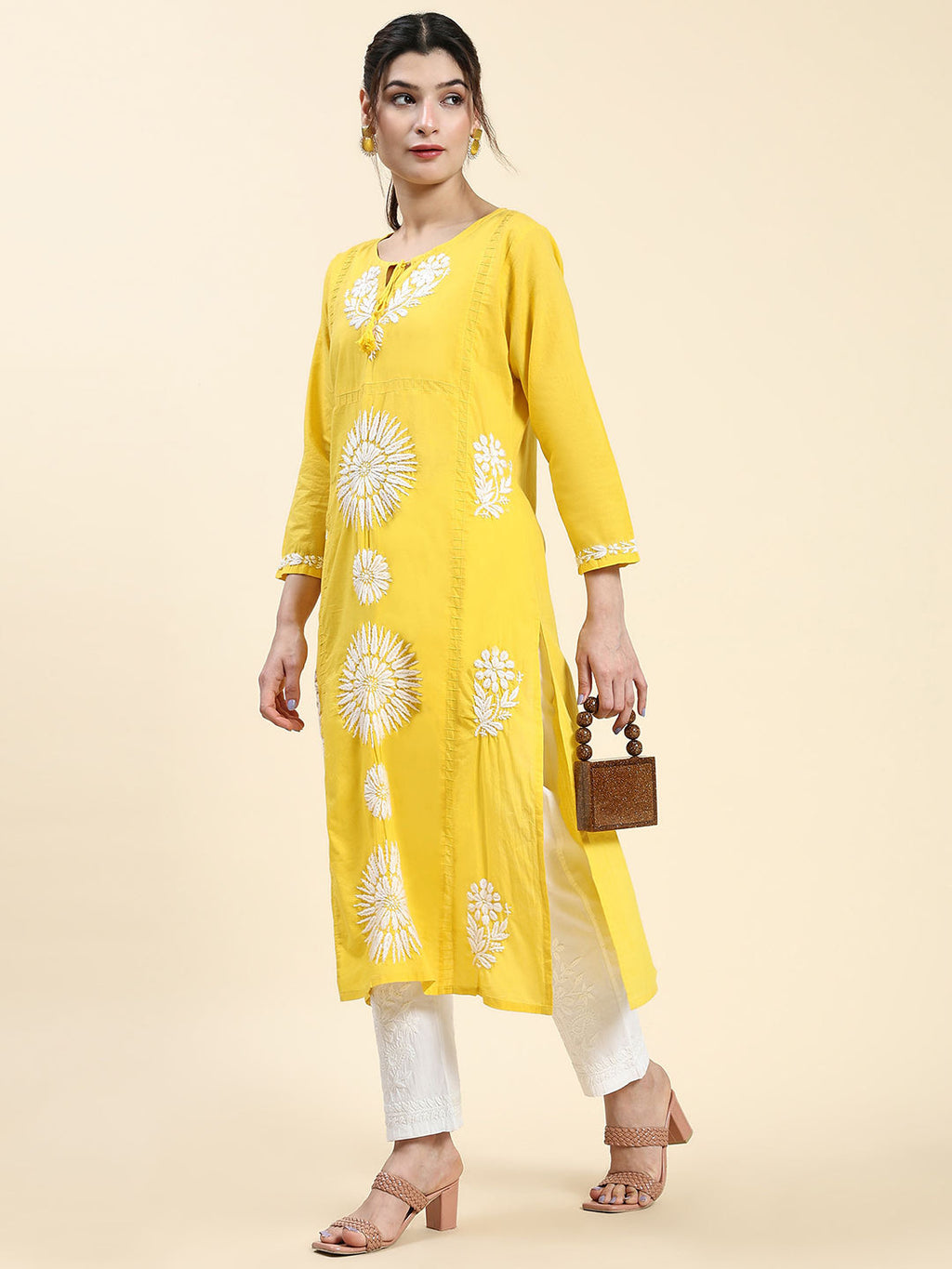 HOUSE OF KARI Embroidered Chikankari Pure Cotton Chikankari Kurta