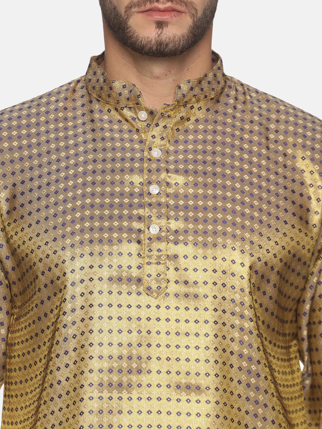 Sethukrishna Men Gold-Toned Ethnic Motifs Kurta with Pyjamas