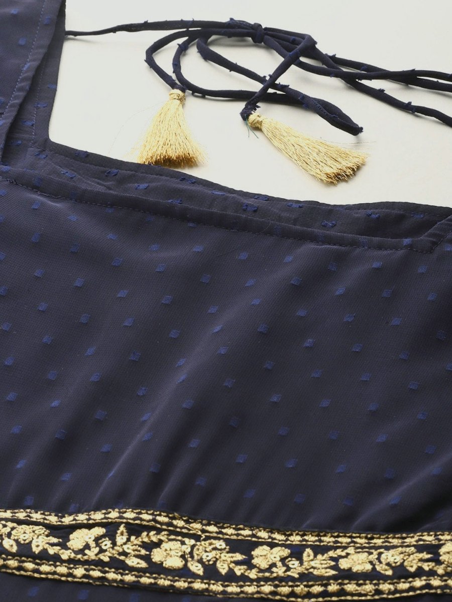 All About You Square Neck Dobby Weave A-Line Kurta With Dupatta