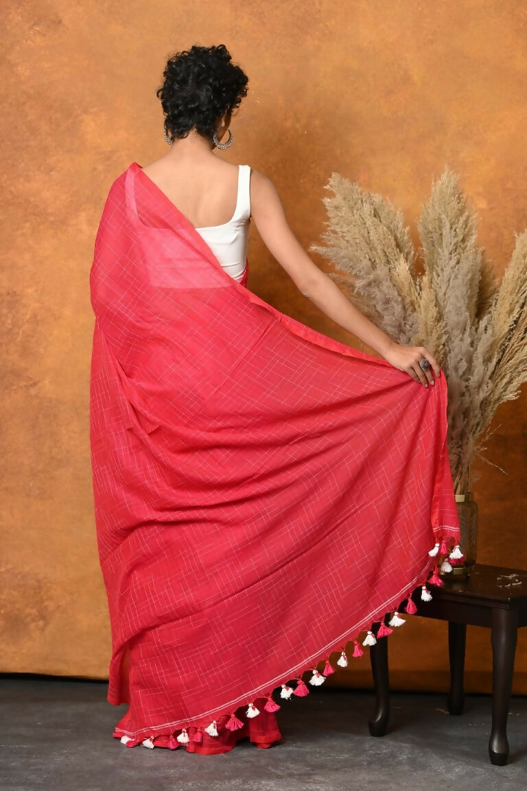 Very Much Indian Mul Cotton Khadi Design Handloom Woven Saree - Pink