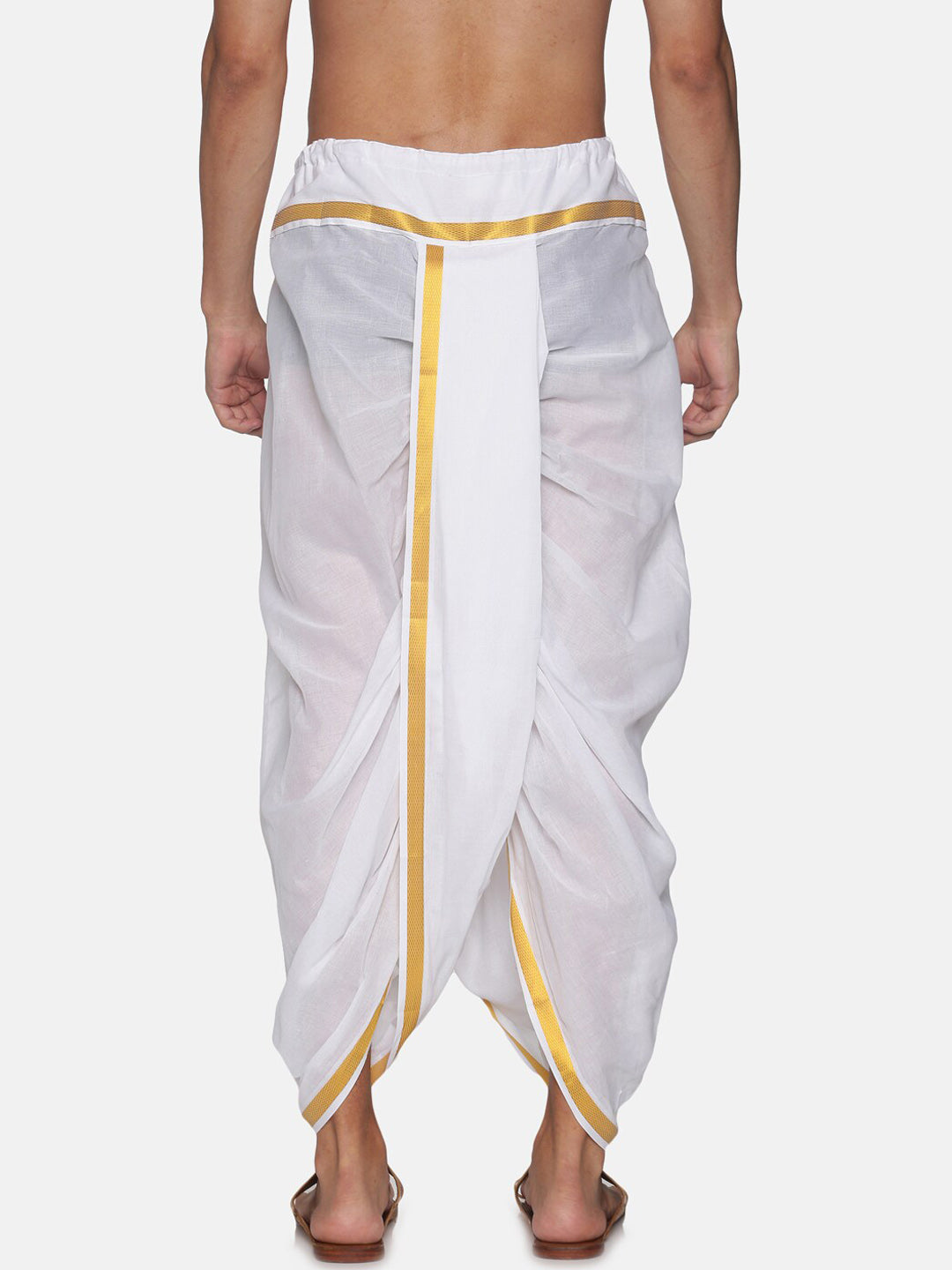 Sethukrishna Men White & Gold-Coloured Solid Readymade Cotton Dhoti Pant