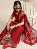 Saree Mall Saree Mall Blazing Red Linen Blend Saree