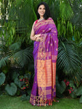 Exclusive Collection Beautiful Violet Pure Cotton Woven Handloom Saree With Running Blouse Piece
