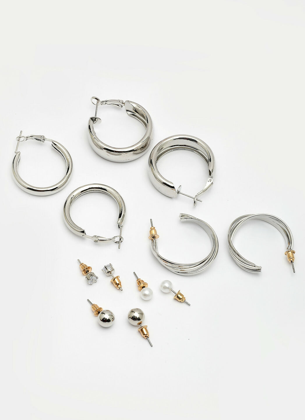 NVR Women's Set of 6 Silver-Plated Contemporary Hoop Earrings