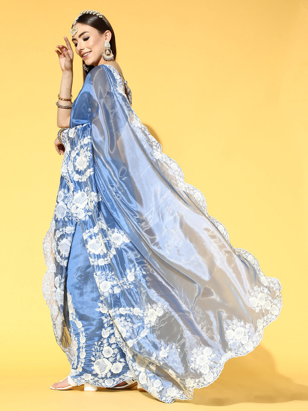 Saree Mall Floral Saree with Embroidered Border