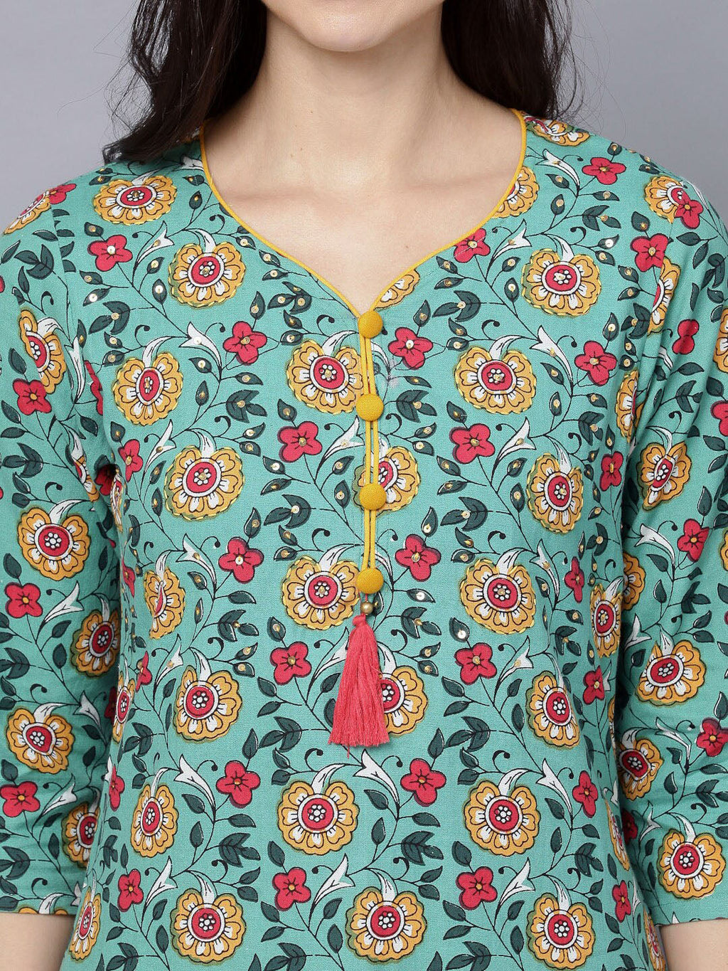 HERE&NOW Women Green Floral Printed Kurta Set