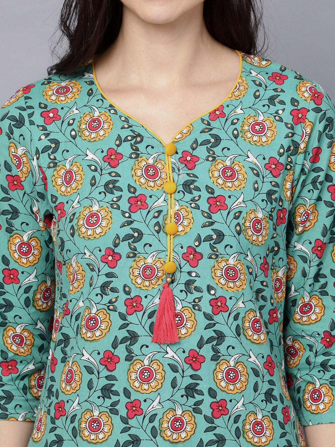 HERE&NOW Women Green Floral Printed Kurta Set