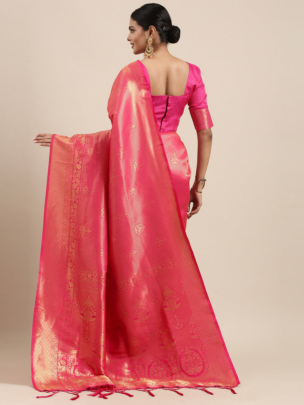 Saree Mall Pink Ethnic Motifs Zari Silk Blend Banarasi Saree