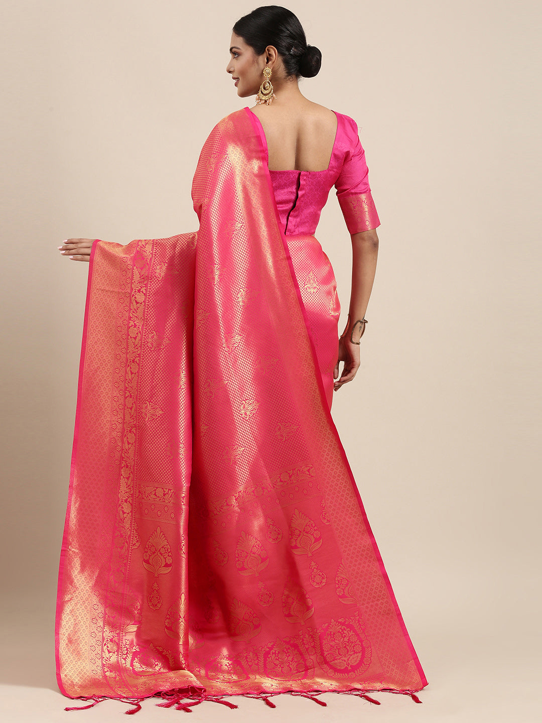 Saree Mall Pink Ethnic Motifs Zari Silk Blend Banarasi Saree