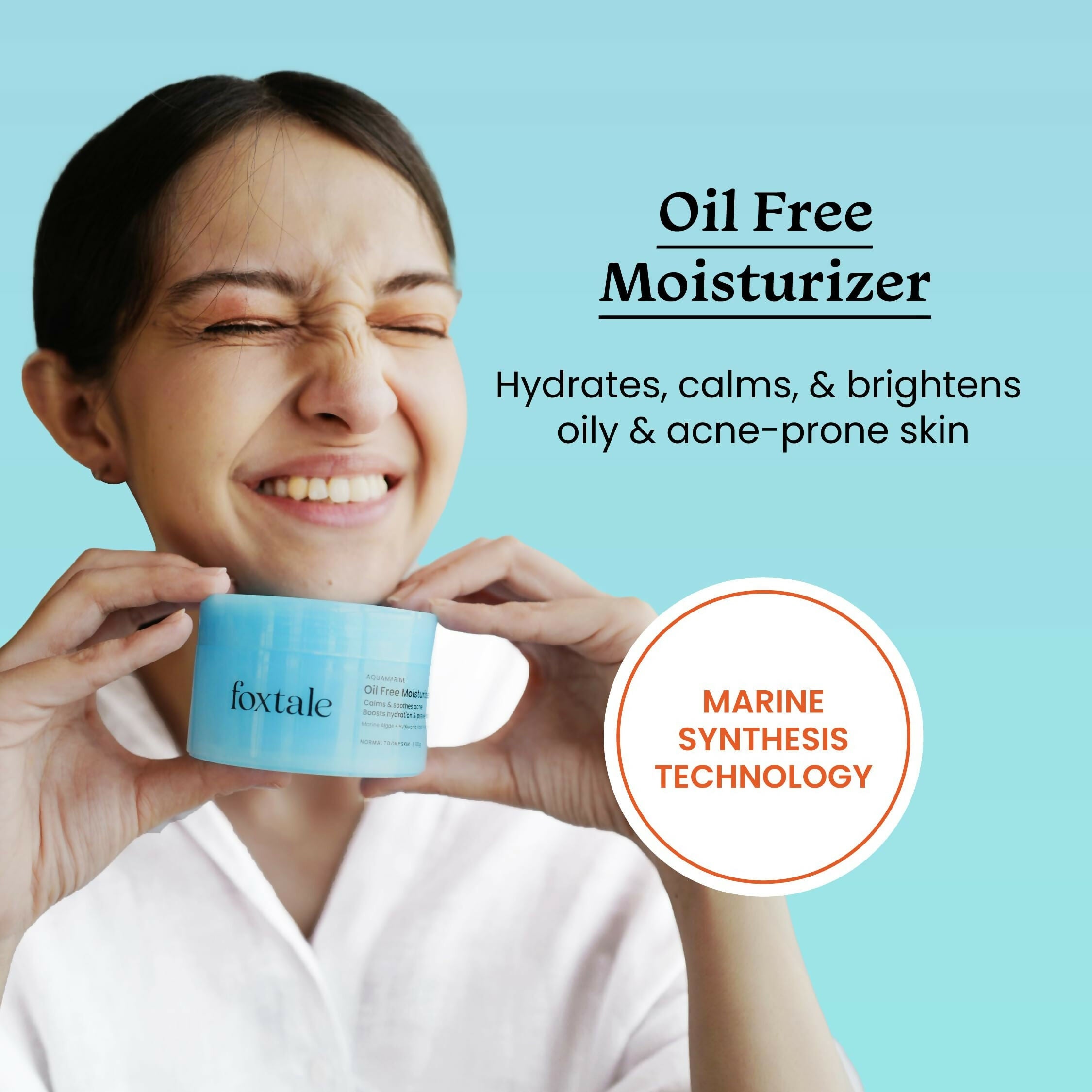 Foxtale Oil-Free Gel Moisturizer with Hyaluronic Acid & Niacinamide - Boosts Hydration, Brightens Skin, Soothes Acne