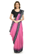 Vamika Sambalpuri Ikat Cotton Jharana Pink & Black Saree