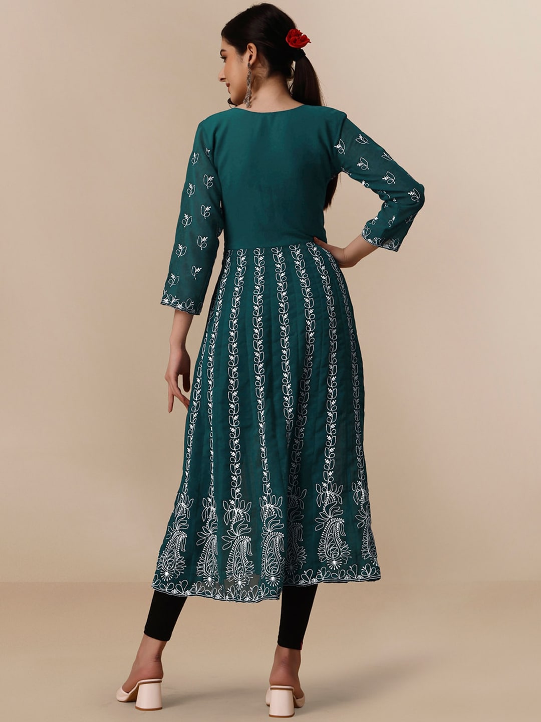HERE&NOW Paneled Floral Embroidered Georgette Anarkali Kurta