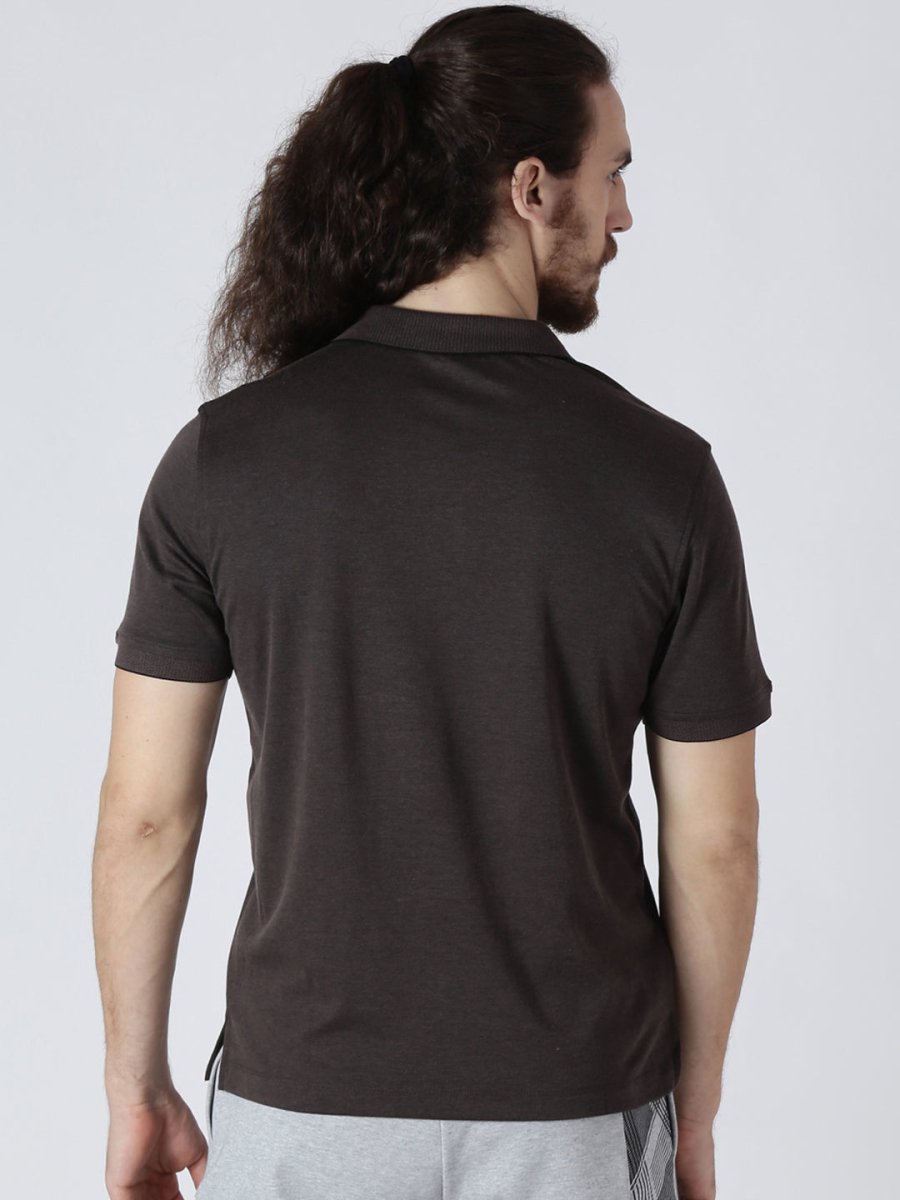 Alcis Men Brown Solid Polo Collar T-shirt