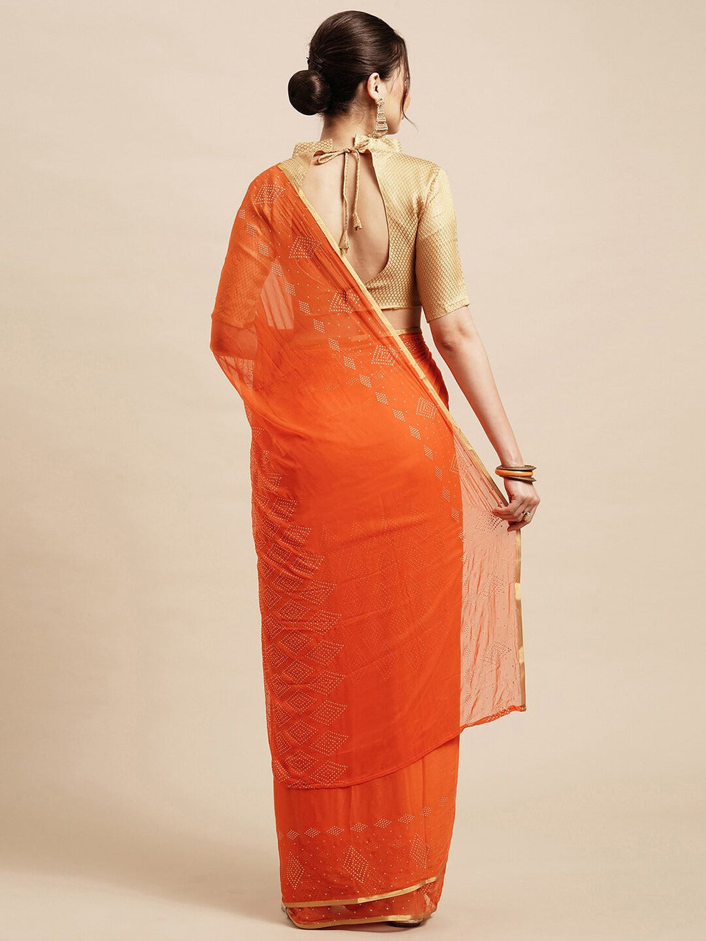 Saree Mall Orange & Gold-Toned Floral Sarees