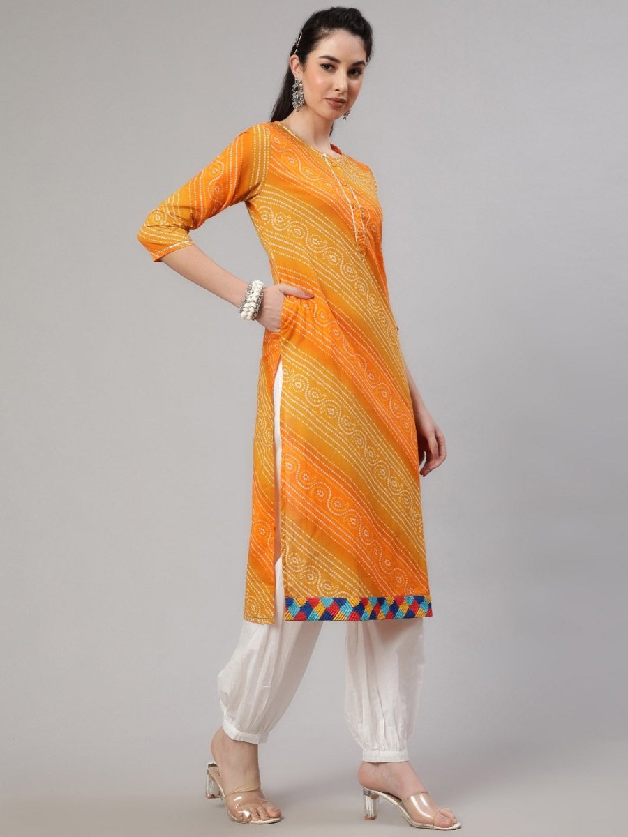 Aks Bandhani Printed Gotta Patti Regular Pure Cotton Kurta with Harem Pants