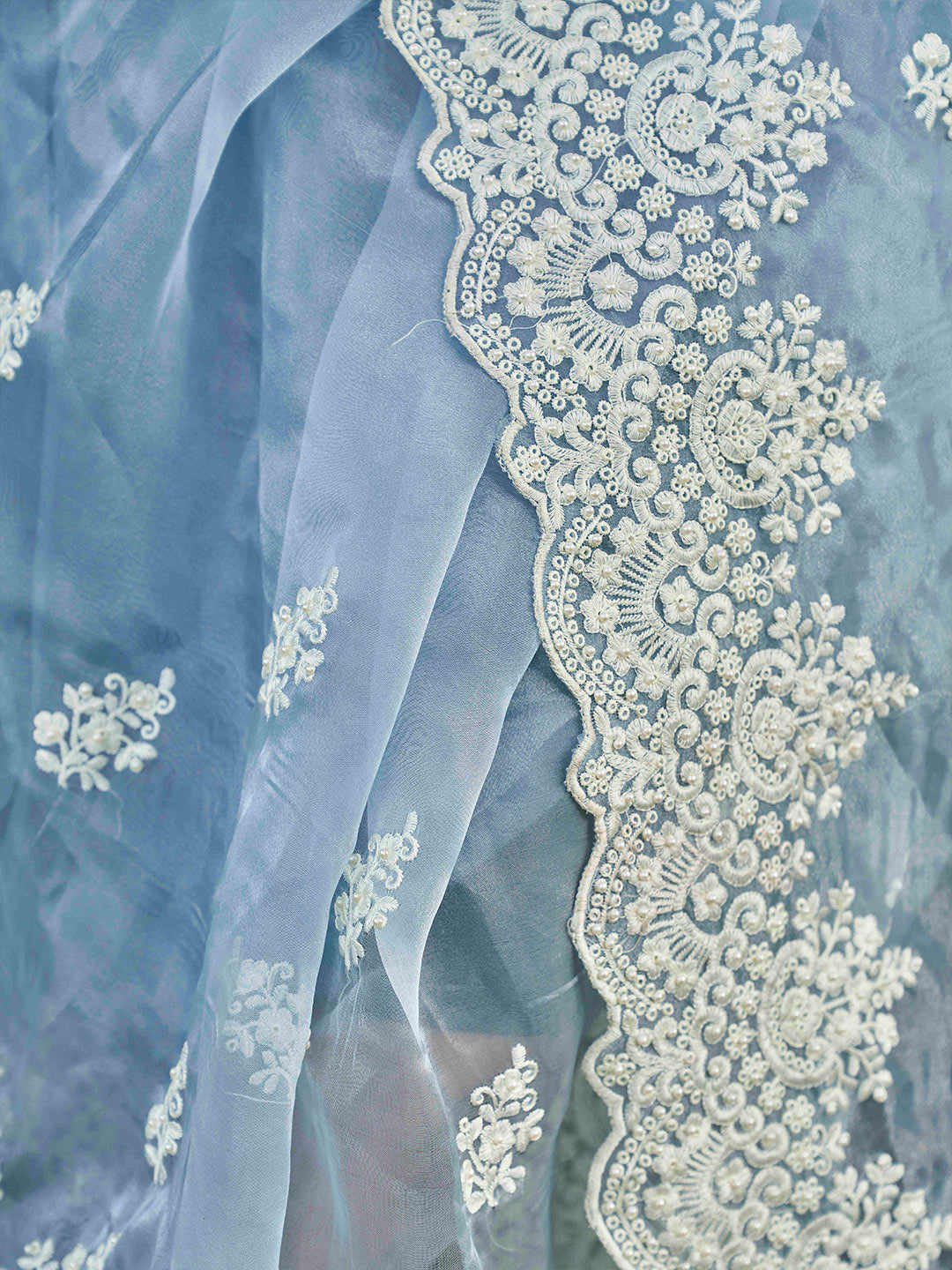 Tikhi Imli Ethnic Motifs Beads and Stones Organza Heavy Work Saree