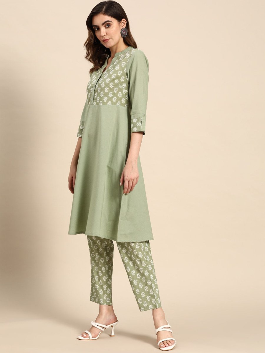 All About You Women Pure Cotton Ethnic Motifs Printed Kurta with Trousers