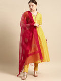 All About You Women Yellow & Red Gotta Patti Kurta with Trousers & With Dupatta