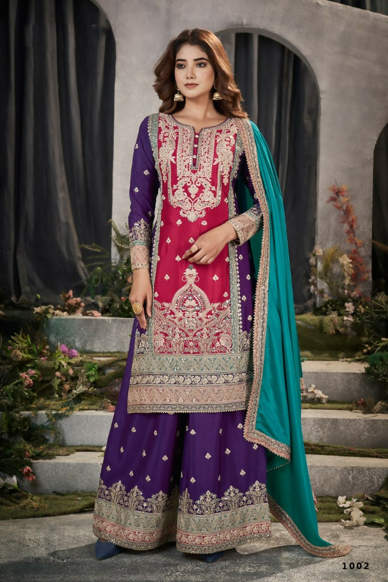 Partywear Designer Pink Chinon Fabric suit - Shagun