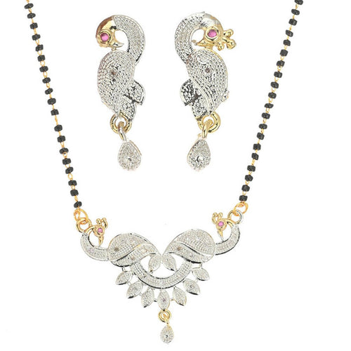 AanyaCentric Gold-Polished Mangalsutra Pendant Earring Set & Silver Plated Anklet