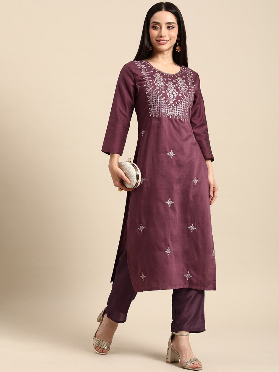 All About You Women Ethnic Motifs Embroidered Kurta With Trousers