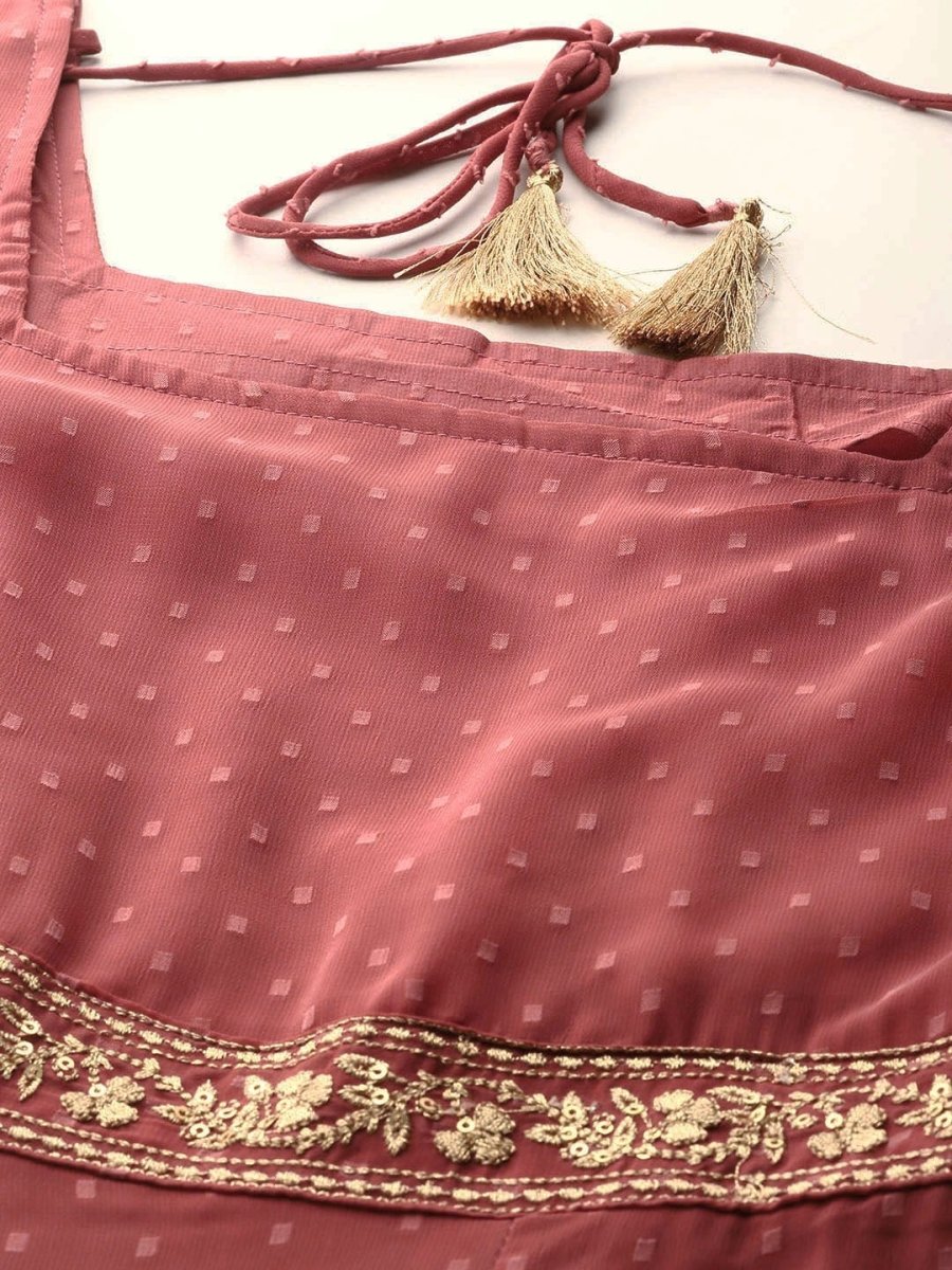 All About You Square Neck Dobby Weave A-Line Kurta With Dupatta