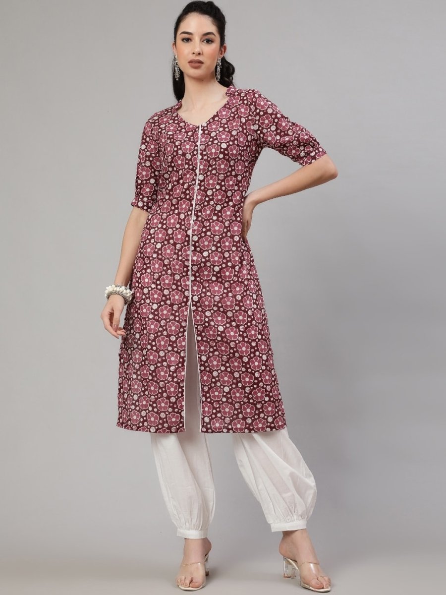 Aks Floral Printed Regular Pure Cotton Kurta With Trousers