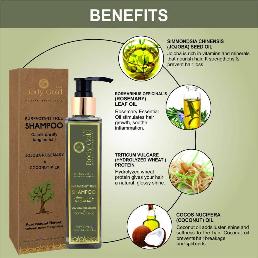 Body Gold Shampoo Clams Unruly Tangled Hair With Jojoba Rosemary & Coconut Milk