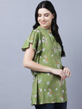 Myshka Stylish Green Viscose Short Sleeve Women's Top