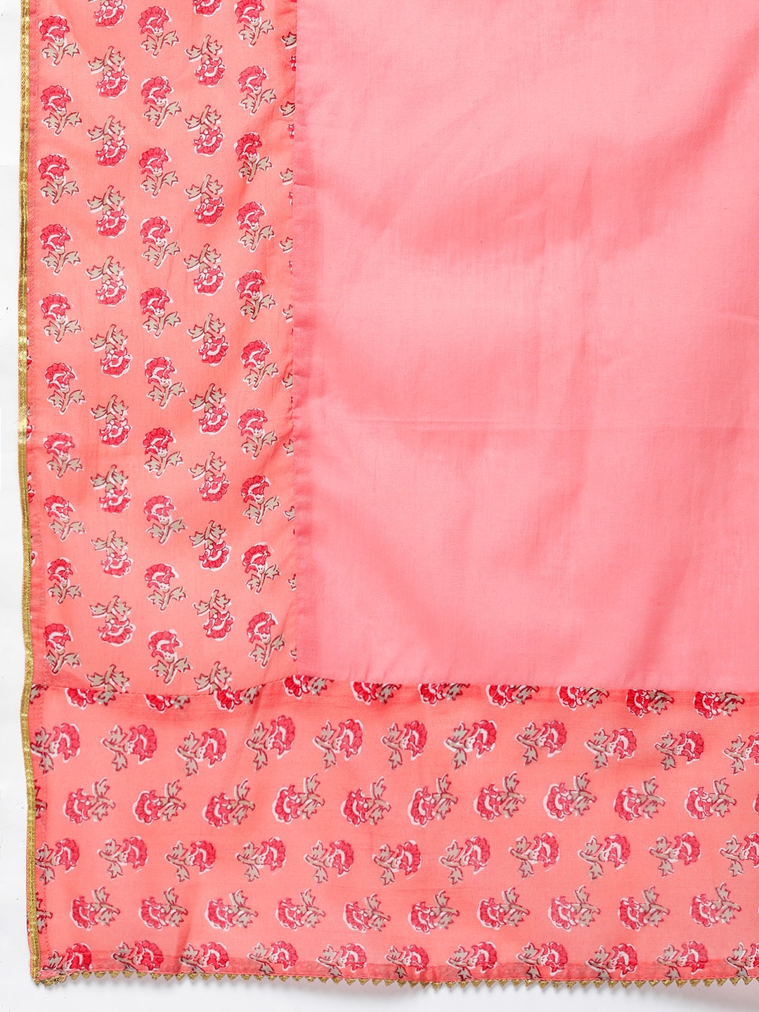 HERE&NOW Women Pink Floral Printed Pure Cotton Kurta with Trousers & With Dupatta