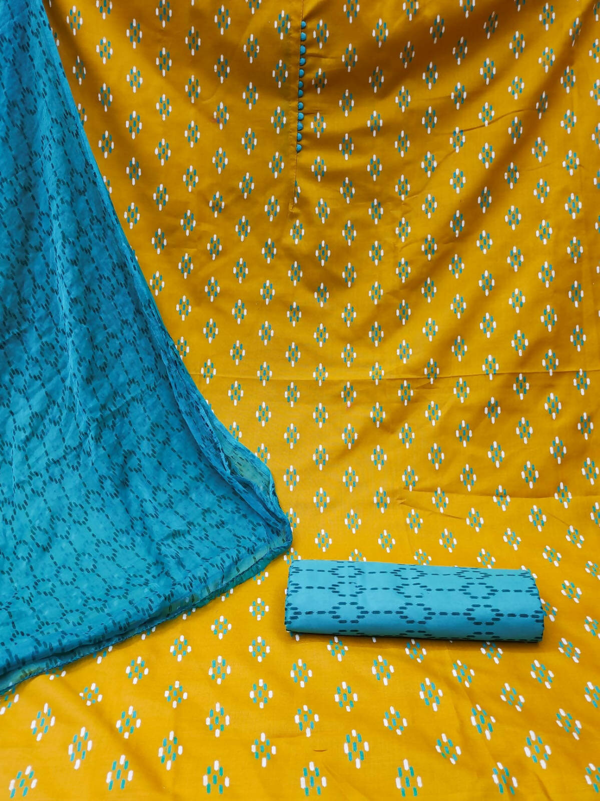 Mustard Cotton Printed Unstitched Dress Material - Amara