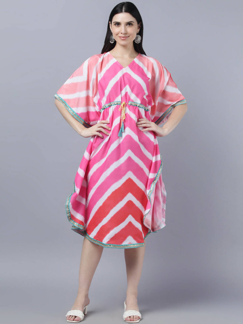 Myshka Women's Multicoloured Striped Kaftan Dress