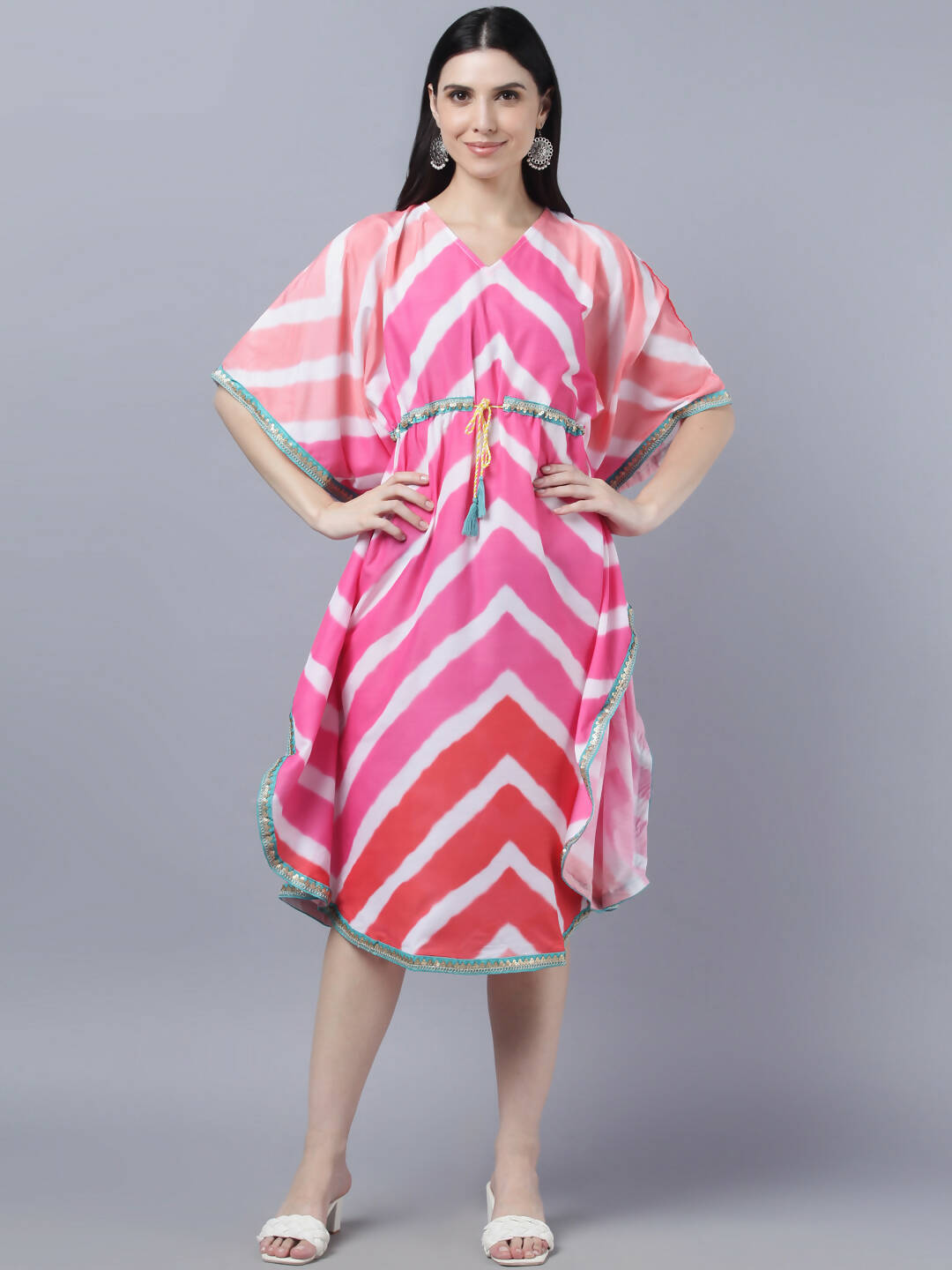 Myshka Women's Multicoloured Striped Kaftan Dress