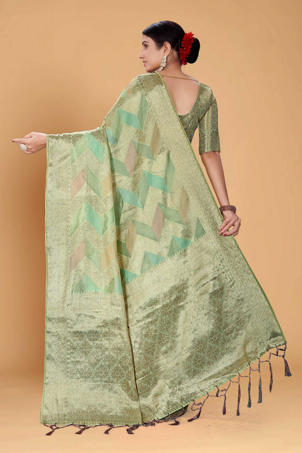 Sea Green Soft Organza Woven Design Saree With Unstitched Blouse Piece - Zaara