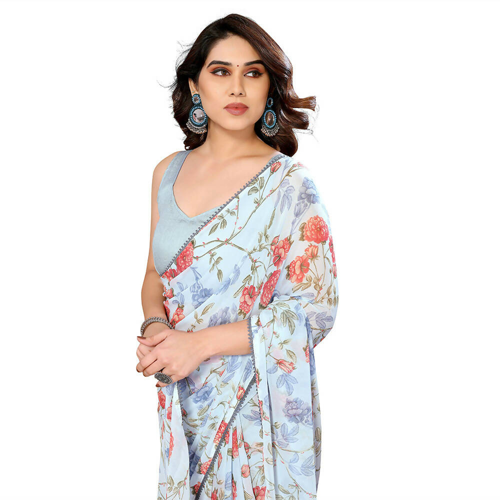 Women's Partywear Designer Sky blue Georgette Fancy Saree - Satrangi