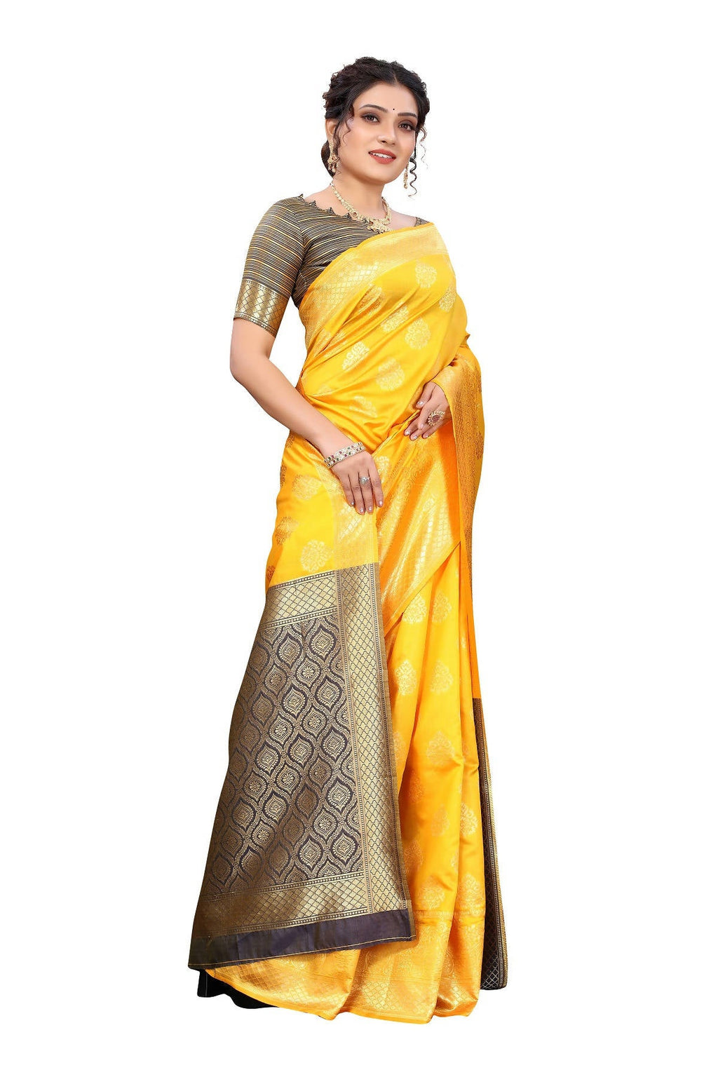 Vamika Ethnic Fire Yellow Weaving Banarasi Jacquard Saree