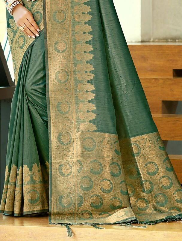 Sangam Prints Dark Green Assam Silk Woven Work Traditional Saree