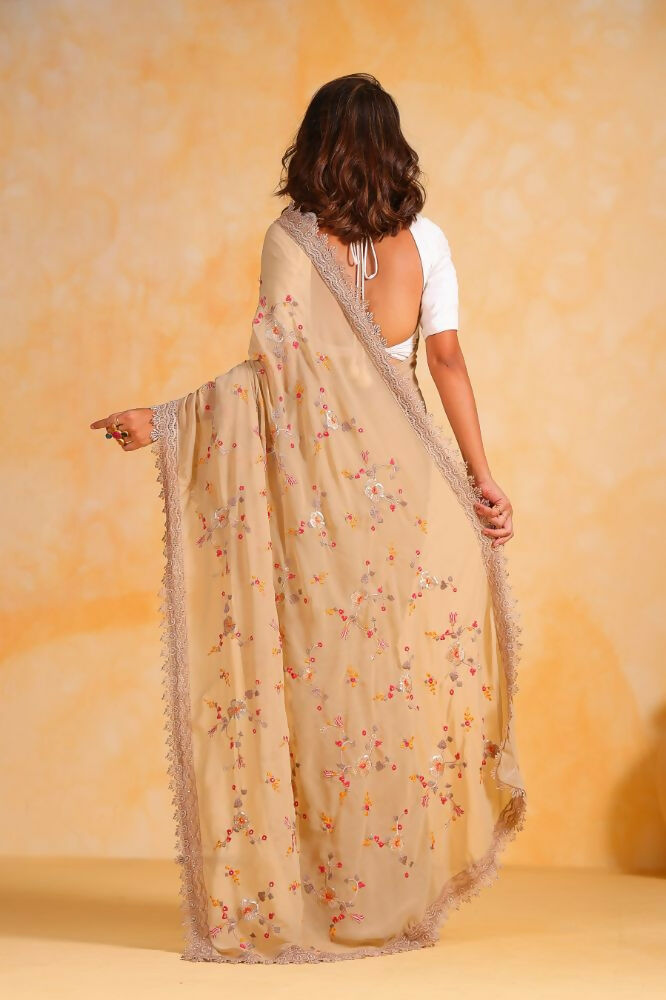 Vamsee Riva Beige Georgette Saree