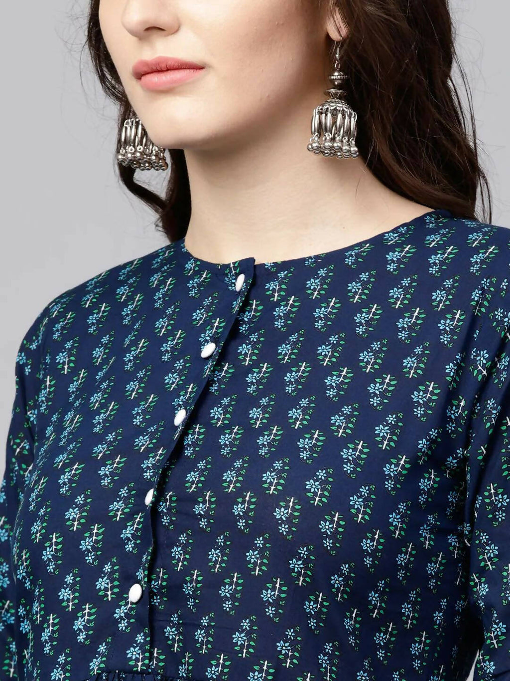 Vamika Printed Cotton Blue Party Wear/Casual Wear Women Kurta Set/Suit