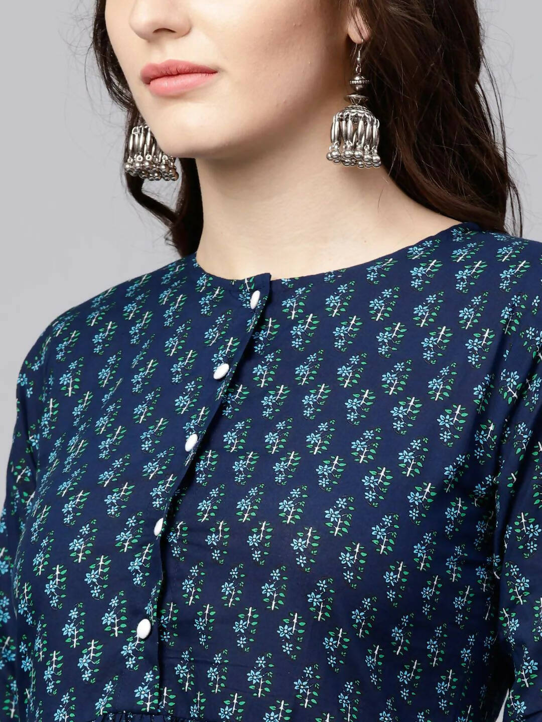 Vamika Printed Cotton Blue Party Wear/Casual Wear Women Kurta Set/Suit