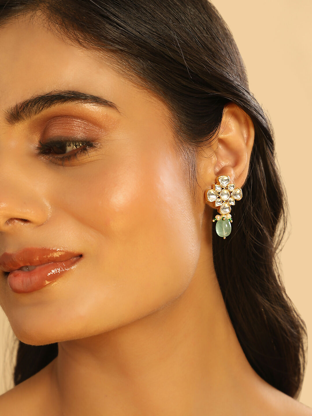 Nuyug 22K Gold Plated Kundan Paradise Green Studs