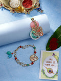 NVR Women & Men Set of 2 Multicolor Stone-Studded & Beaded Bhaiya Bhabhi Rakhi With Roli Chawal