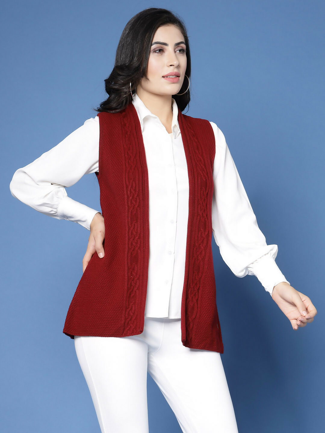 Women Winter Maroon Acrylic Cardigan - Wool Trees