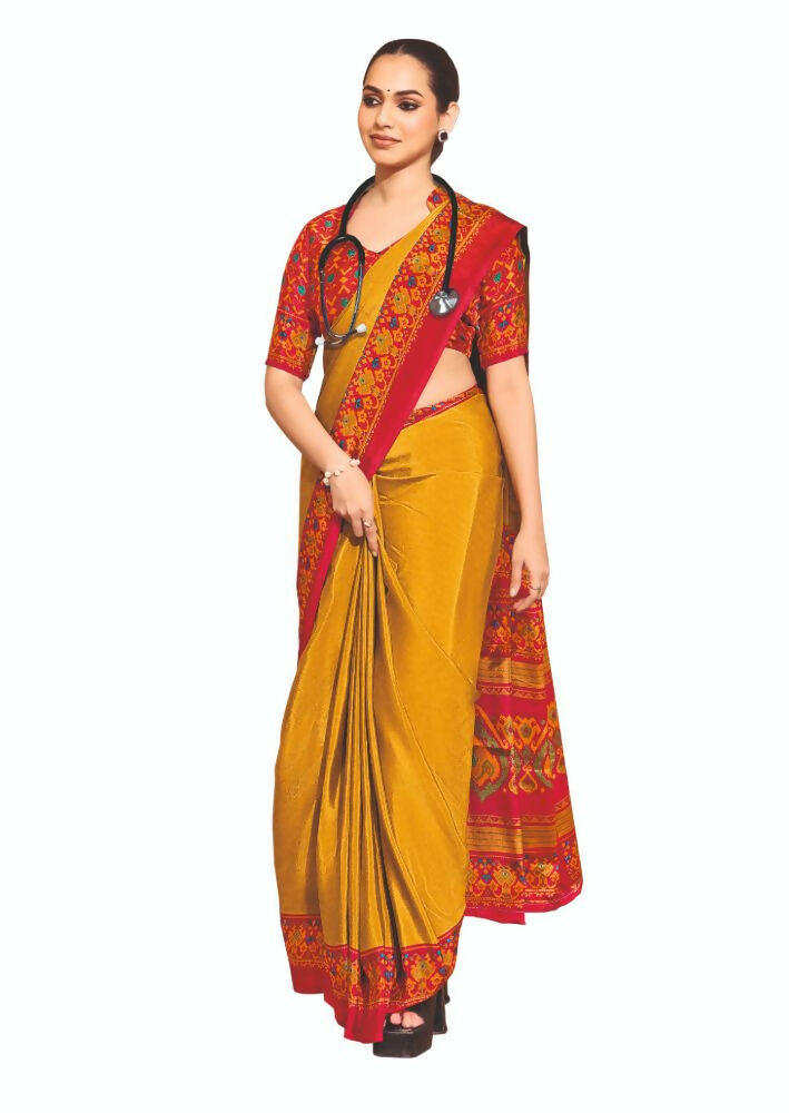 Joban Fashion Yellow Crepe Silk with Traditional Print Saree