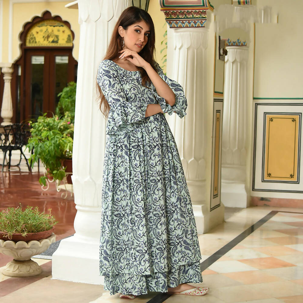 PartyWear Designer Mint Cream Pure Maslin Palazzo Suit - Anbazaar