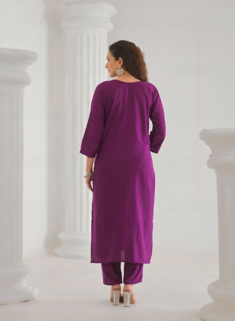 Festive Ethnic Viscose Rayon Purple Stitched Suit With Dupatta - Rashmika